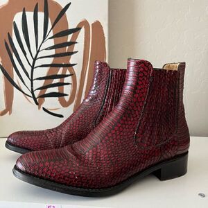 The Office of Angela Scott Mr‎ Jagger Boots Leather Snakeskin Embossed Red Sz 37